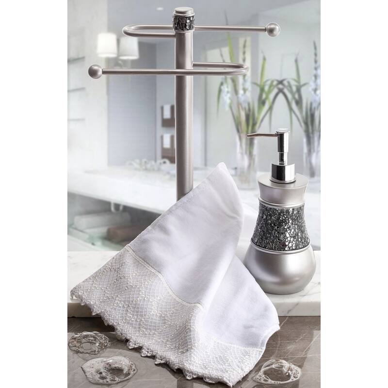 Creative Scents White Fingertip Towel Set with Gorgeous Trim, 4 Pack