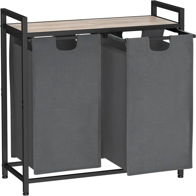 Laundry Hamper with 2 Section - 28.74"L x 11.81"W x 28.54"H - Grey+Grey