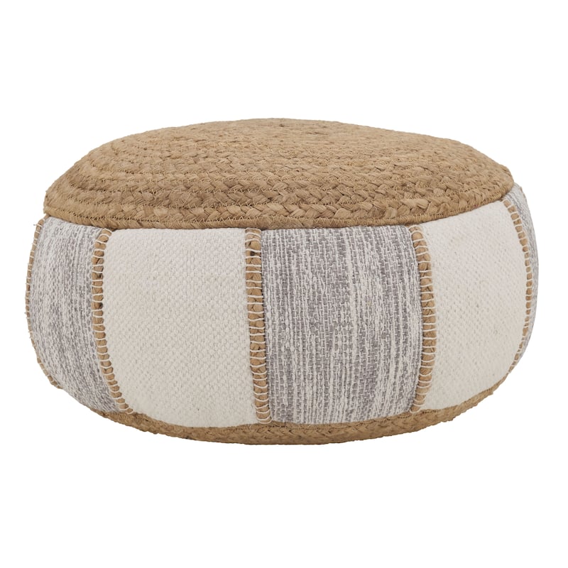 Jute and Cotton Pouf With Woven Design