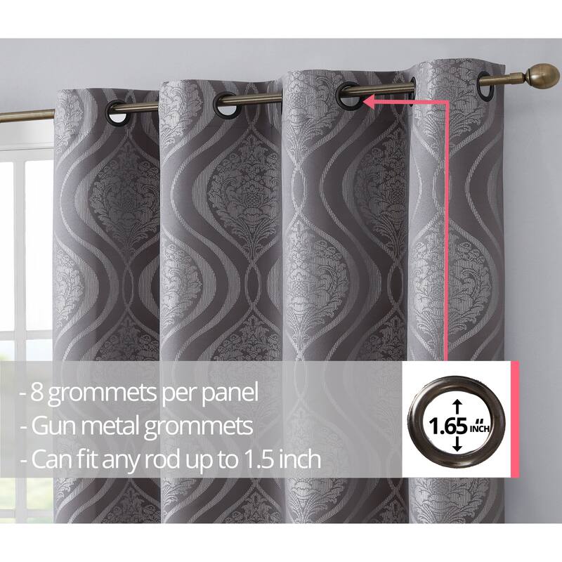 HLC.me Montero Damask 100% Full Complete Blackout Heavy Insulated Energy Savings Grommet Curtain Panels, 2 Panels