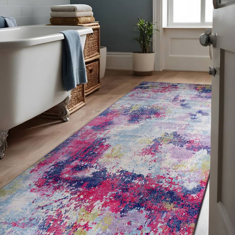 Beverly Rug Queen Abstract Non-Slip Rubber Back Washable Indoor Area Rug