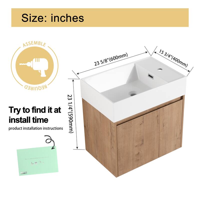 Malwee 24"/30" Bathroom Vanity with Sink, Floating Bathroom Vanity with Soft Close Door