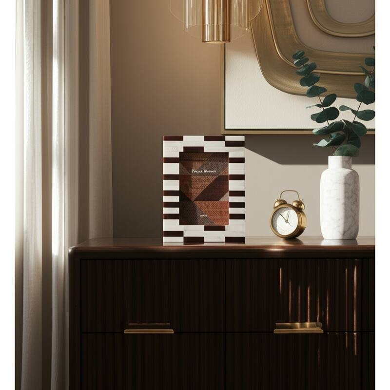 Resin Picture Frame Geometric Cutout Design Modern Glam - 5x7" Brown