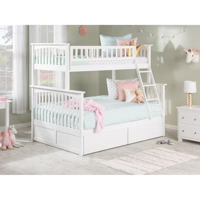 AFI Columbia Twin over Full Size Bunk Bed with Bed Drawers and Charging Station in White