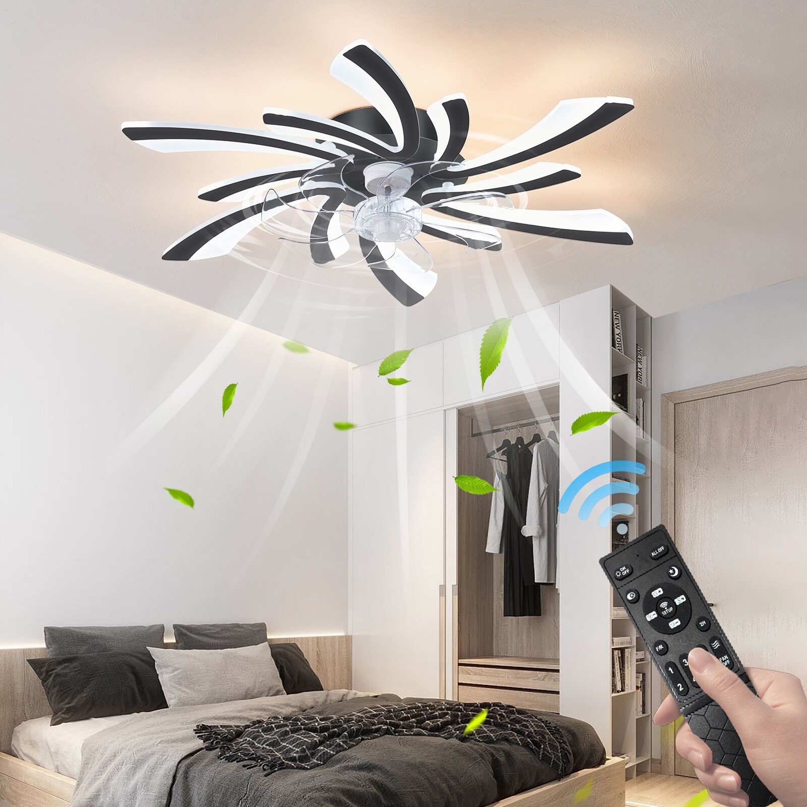 30.7 in Modern Dimmable Low Profile Ceiling Fan with Lights