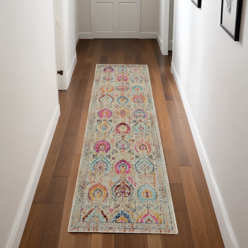 HomeRootsFloral Transitional Runner Area Rug - 96' X '28' X '0.5 - 96' X '28' X '0.5 - Orange/Pink/Ivory