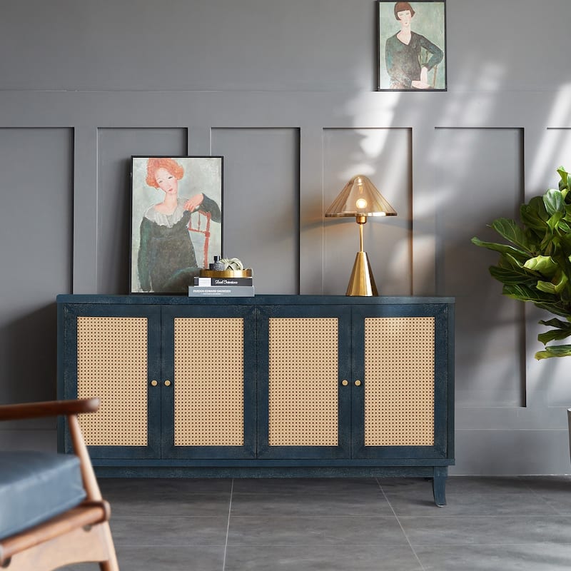 Modern Rattan Door Sideboard Buffet Cabinet with Adjustable Shelves for Living Room & Entryway Storage