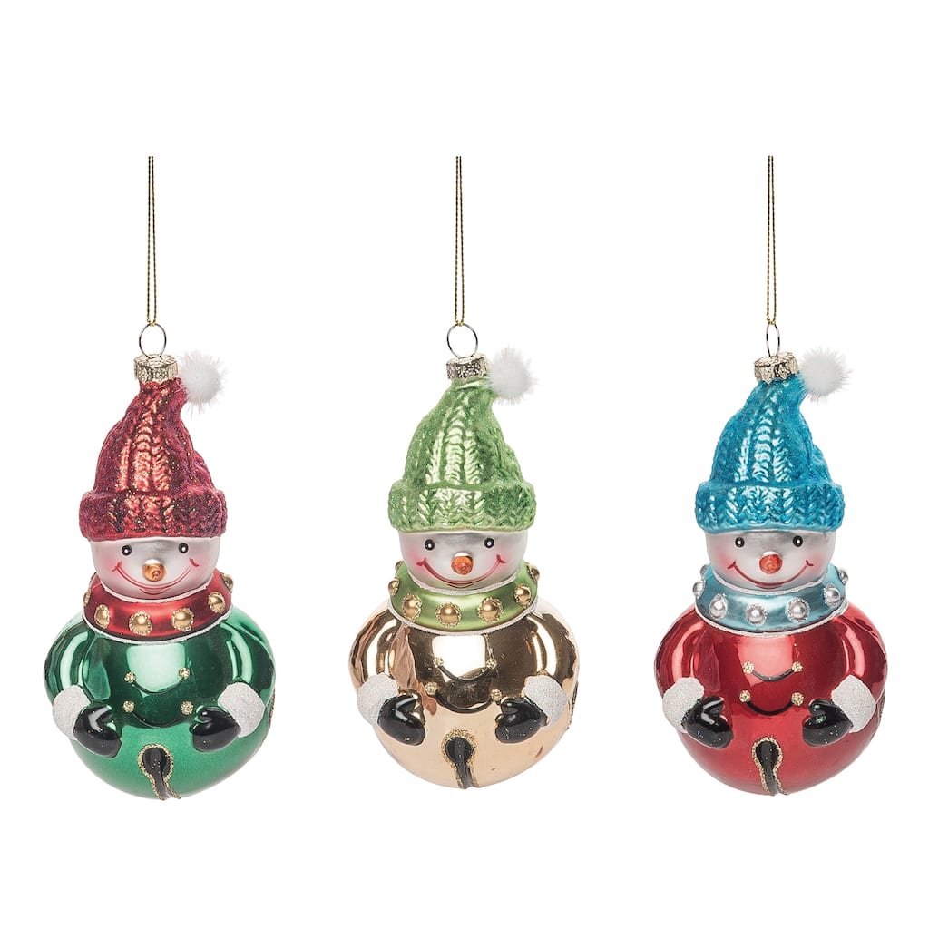 Transpac Glass 5.75 in. Multicolored Christmas Fun Snowman Ornament Set of 3