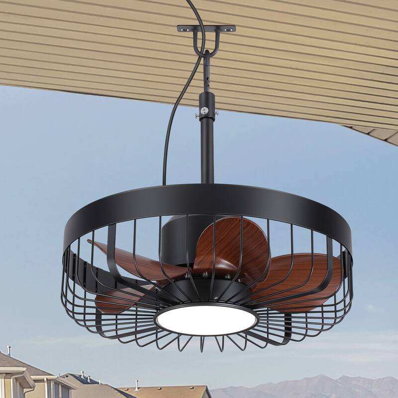 19" Waterproof Plug-in Outdoor Ceiling Fan with Light and Remote(5-Blade)