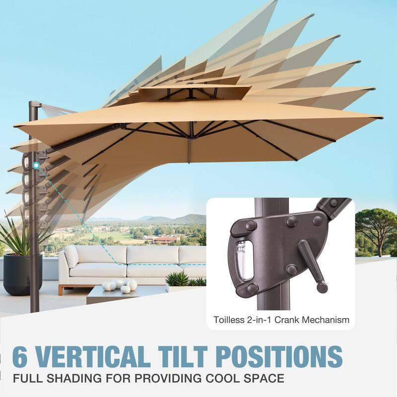 9 x 12 FT Outdoor Patio Double Top Rectangular Cantilever Umbrella with Wheel Base