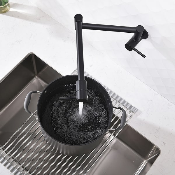 slide 1 of 5, Brass Folding Faucet Wall Mount Kitchen Faucet Two Handles Black