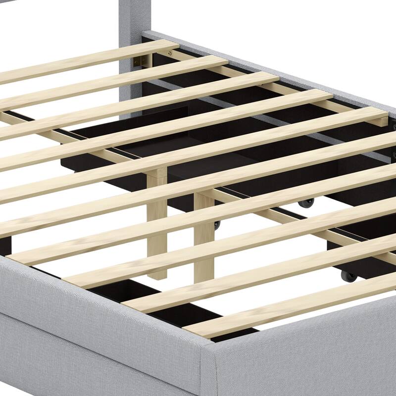 Moasis Velvet/Linen Upholstered Bedframe with Adjustable Headboard and 4 Storage Drawers