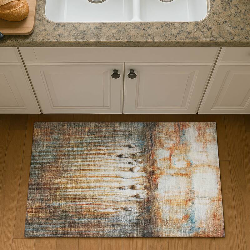 Premium Washable Super Soft Abstract Melt Mayfield Rug - Paprika - 1'8" x 2'6"