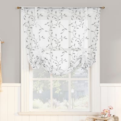 No. 918 Francine Embroidered Foliage Semi-Sheer Rod Pocket 1-Piece Window Tie-up Shade - 42" x 63"