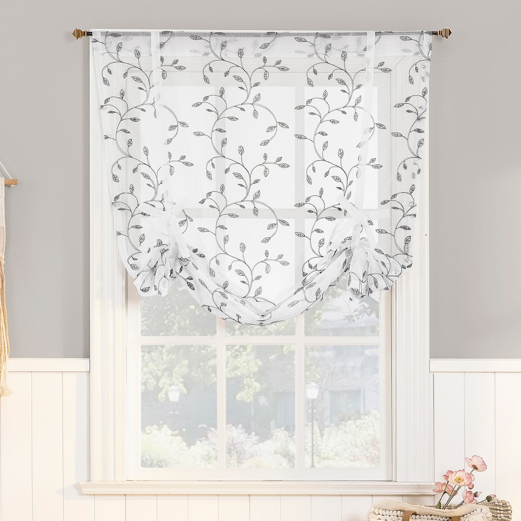 No. 918 Francine Embroidered Foliage Semi-Sheer Rod Pocket 1-Piece Window Tie-up Shade - 42" x 63"