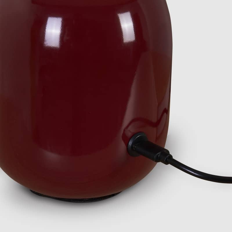 Ren LED 7.87 in Glossy Red Midcentury Modern Urn Dimmable Cordless Portable Rechargeable Bedside Nightstand Desk Lamp