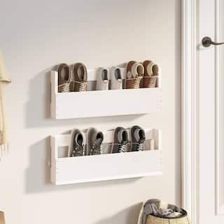 vidaXL Wall-mounted Shoe Rack Set of 2 White Solid Pine Wood - 3.5 x 23.2 x 9.1 in