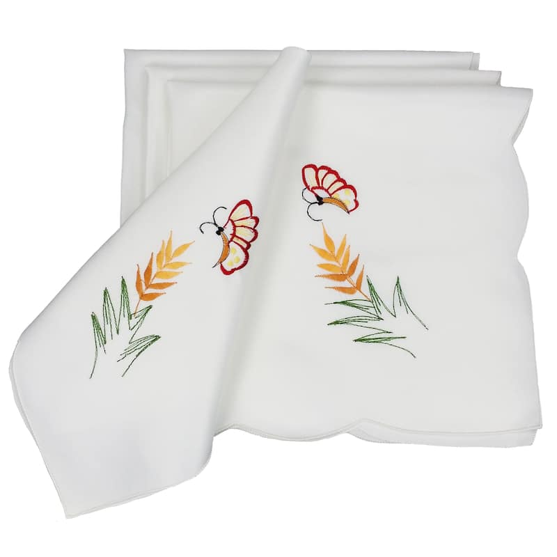 Embroidered Napkin with Butterfly and Floral Napkins 21 x 21-inch set of 4