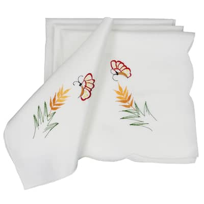 Embroidered Napkin with Butterfly and Floral Napkins 21 x 21-inch set of 4