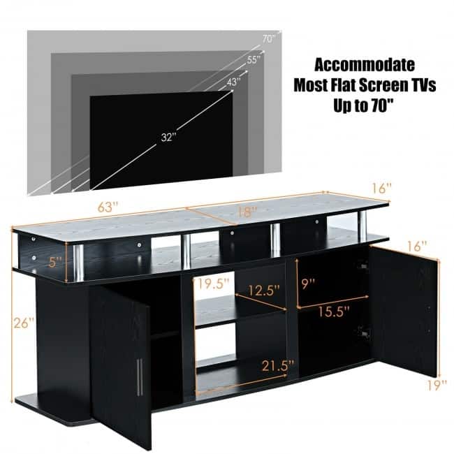 63" TV Entertainment Console Center with 2 Cabinets - 63" x 18" x 26" (L x W x H)