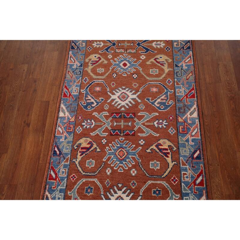 Kazak Oriental Runner Rug Handmade Traditional Orange Wool Carpet - 2'5" x 9'8"