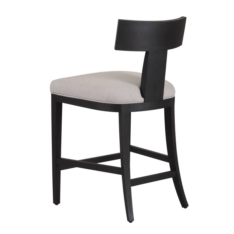 Cid Sten 27 Inch Counter Height Chair, T Shape Back, Beige Linen, Black