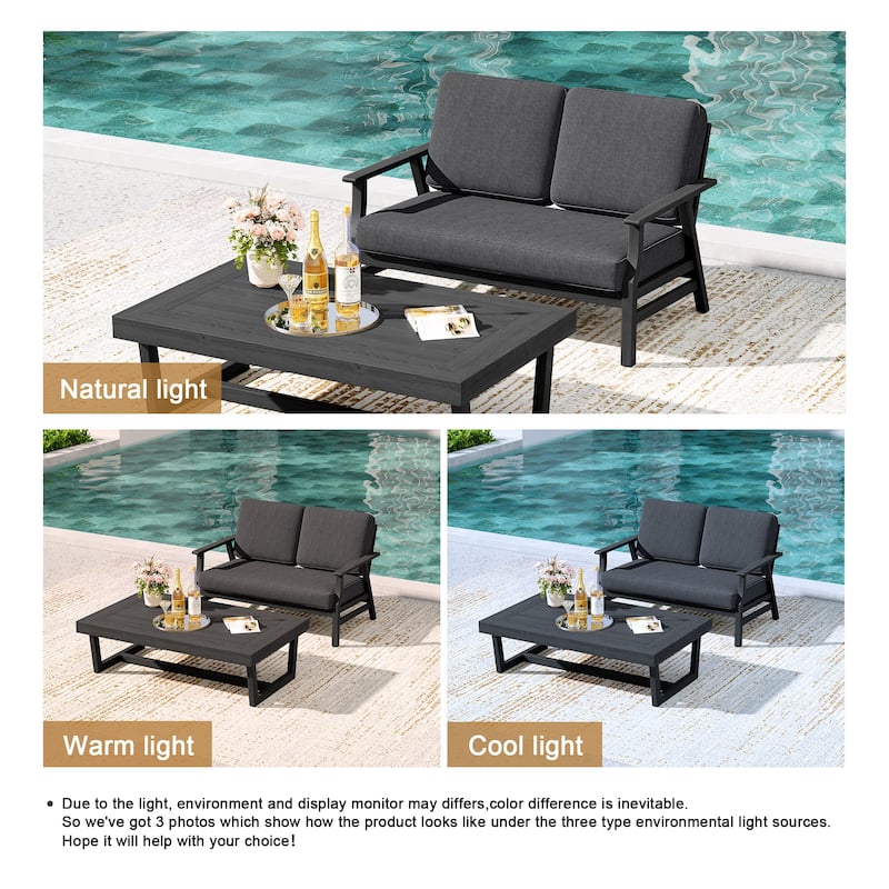 2-Piece Teak Outdoor Loveseat Set with Table.