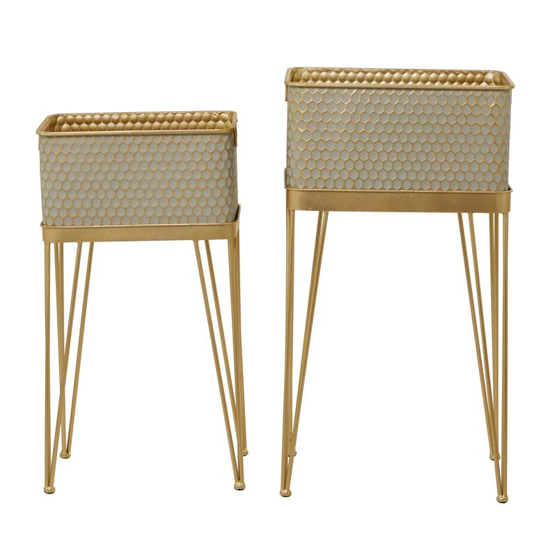 Metal Planter with Removable Stand - Set of 2 Gold - CosmoLiving by Cosmopolitan - 12"W x 15"L x 30"H