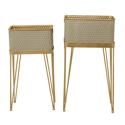 Metal Planter with Removable Stand - Set of 2 Gold - CosmoLiving by Cosmopolitan - 12"W x 15"L x 30"H