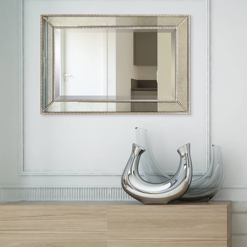 Champagne Bead Beveled Rectangular Wall Mirror - Clear