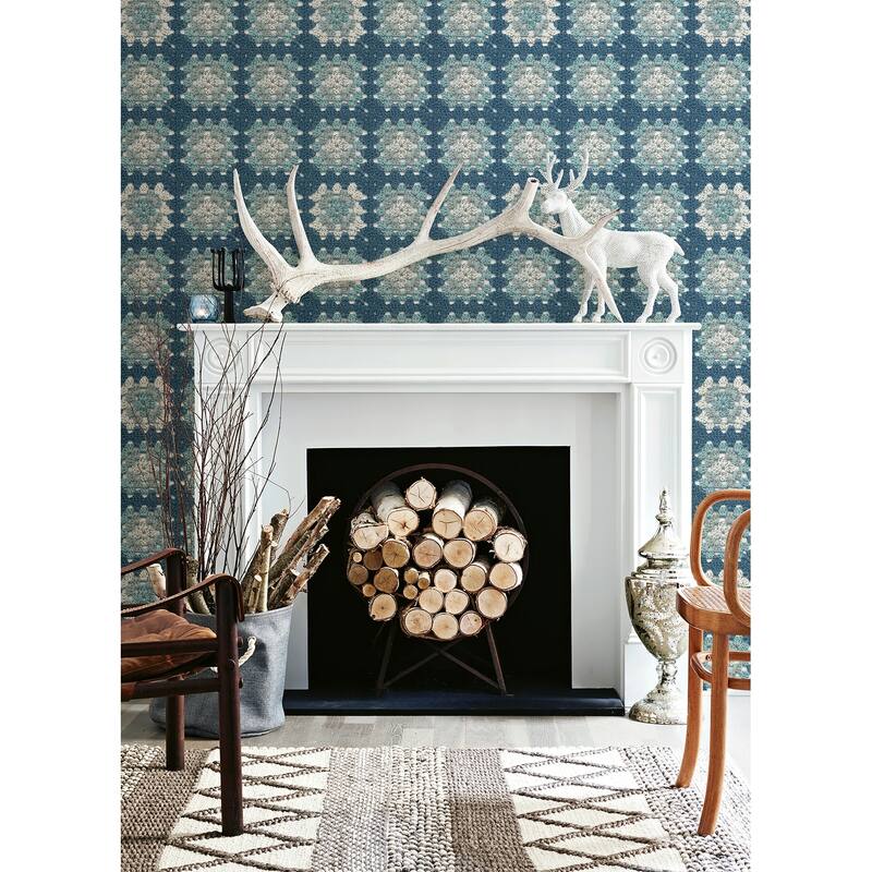 Chesapeake Maud Blue Crochet Geometric Wallpaper