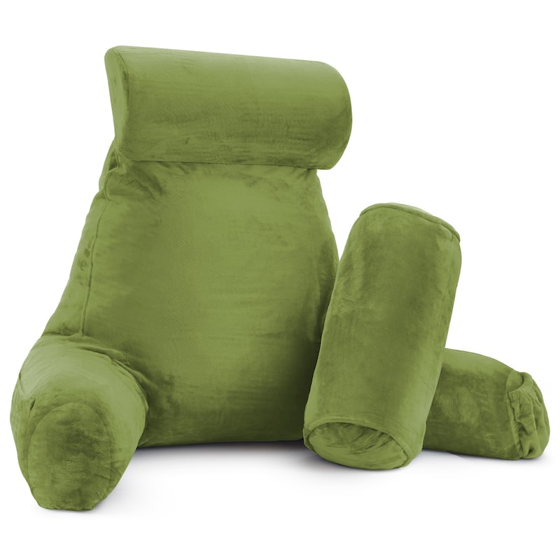 Empyrean Backrest Reading Pillow with Arms - Shredded Memory Foam Back Support Bed Rest Pillow - Large - Calla Green