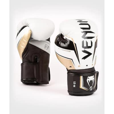 Venum Elite Evo Hook and Loop Boxing Gloves - White/Gold
