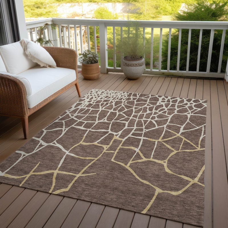 Machine Washable Indoor/ Outdoor Abstract Webby Chantille Rug