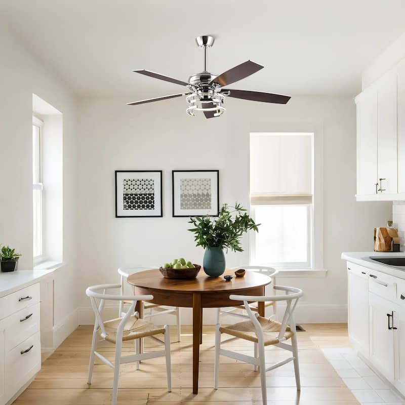 52 in. Chrome Integrated LED Dimmable Ceiling Fan with Light and Remote - 52 in. W x 52 in. D x 13 in. H