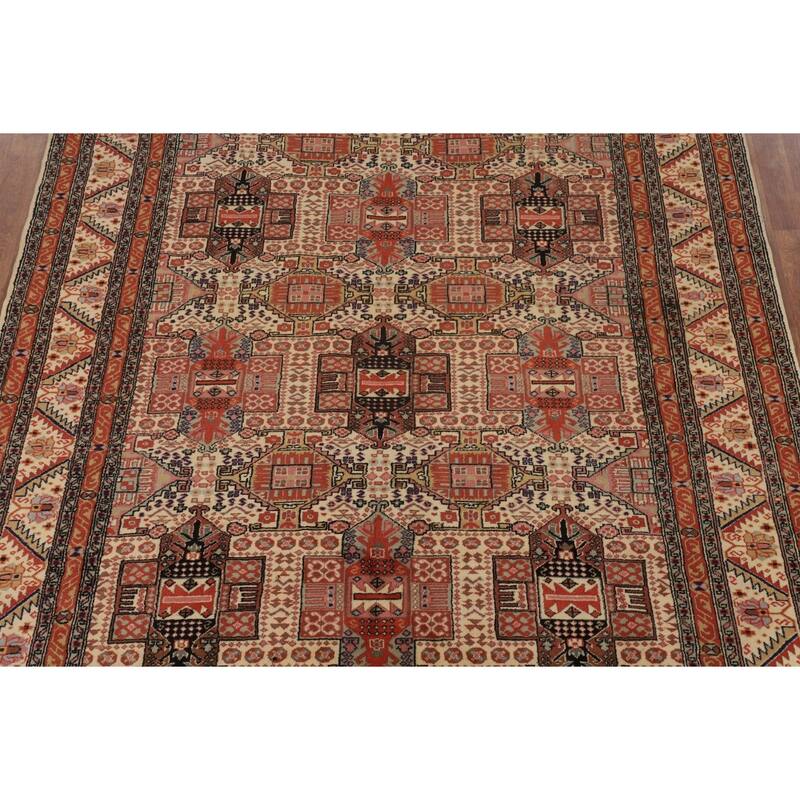 Geometric Anatolian Oriental Vintage Area Rug Hand-Knotted Wool Carpet - 6'9" X 10'0"
