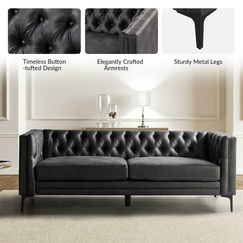 Calymne 84" Classic Square Arms Sofa with Button-Tufted Back by HULALA HOME