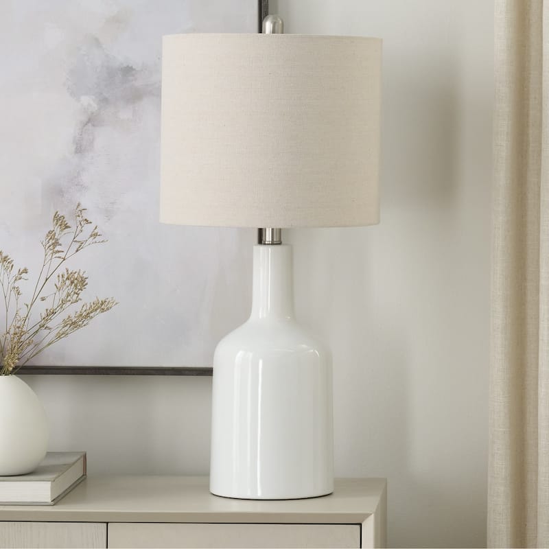 Nourison 22" Minimalist Ceramic Table Lamp with Linen Drum Shade - White
