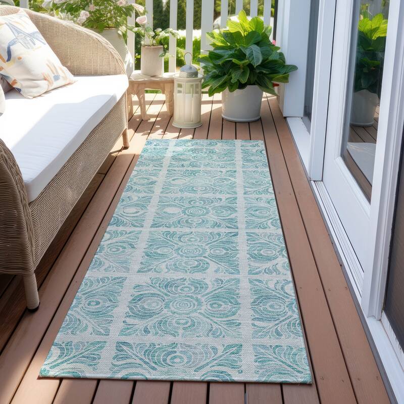 Machine Washable Indoor/ Outdoor Chantille Mosaic Rug - Turquoise - 2'3" x 7'6"