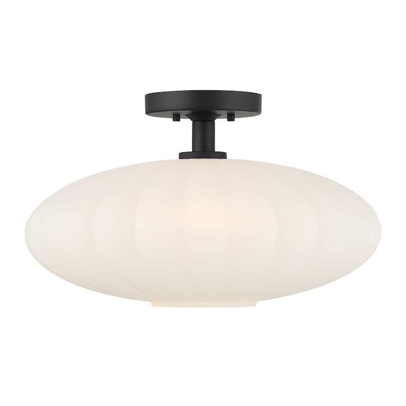 Bellevue SHCF60486 18" Wide Semi-Flush Ceiling Fixture with Strié - Matte Black