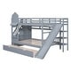 preview thumbnail 44 of 98, Bunk Bed Castle Playhouse Solid Wood Stairs Bed Frame with Storage Shelves & 2 Drawers, Children's Slide Bed with Guardrail
