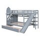 preview thumbnail 7 of 16, Gray Full over Full Size Solid Wood Castle Bunk Bed with Drawers & Slide