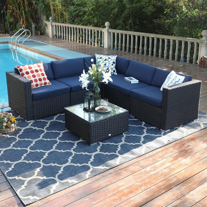 Shop Phi Villa 6 Piece Outdoor Sectional Sofa Rattan Patio Furniture Set Conversation Set With Tea Table 3 Types 6 Pieces Sets Overstock 30946232