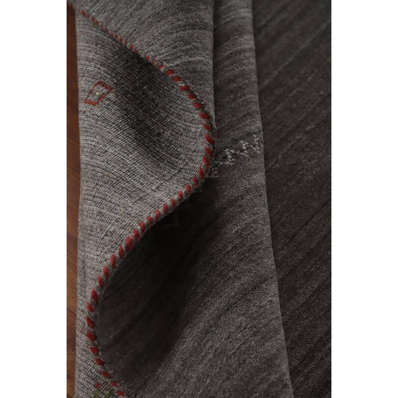 Hand Knotted Oriental 100% Wool Carpet Tribal Animal Pictorial Greys & Charcoal Gabbeh Area Rug - 9' 10'' X 7' 11''
