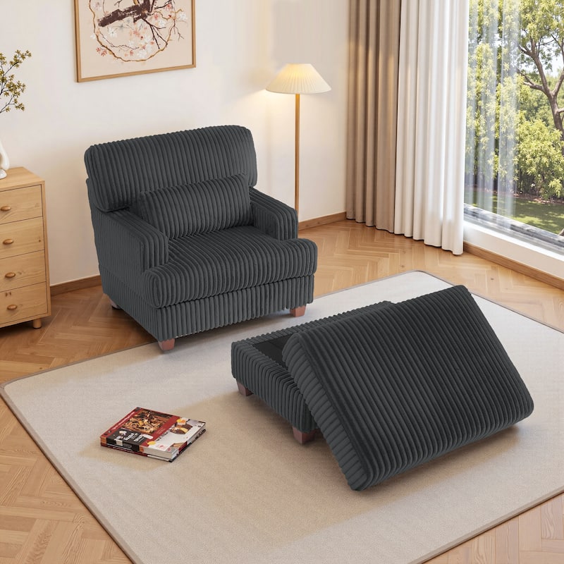36" W Upholstered Chaise Lounge Oversized Accent Chair with Ottoman