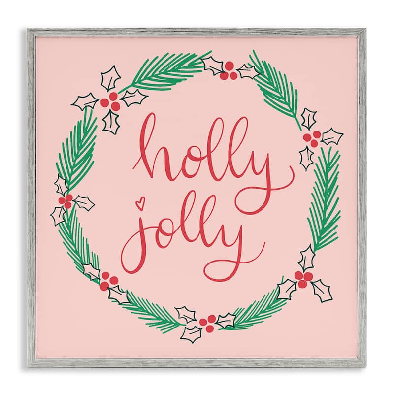 Stupell Minimal Holly Jolly Wreath Framed Giclee Art Design By Sazerelli Designs - 12 x 12 - Grey
