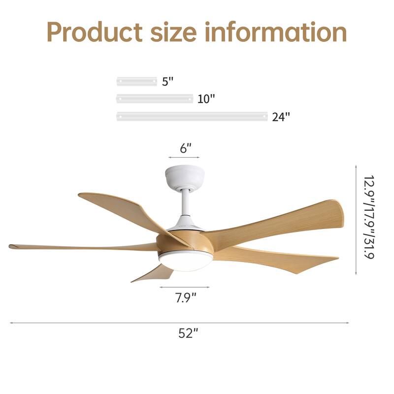 52 Inch Modern Ceiling Fan with LED Light and Remote Control - White