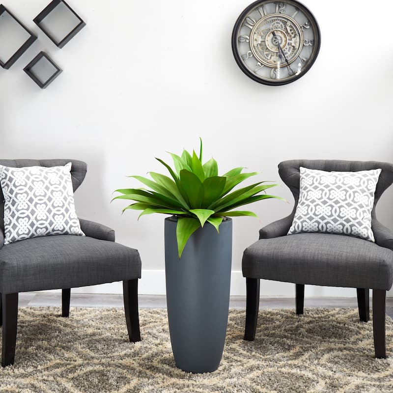 Nearly Natural Agave in Grey Cylinder Planter - Green