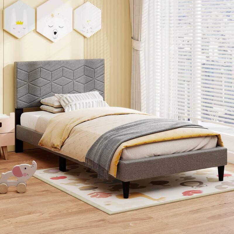Costway Twin/Full/Queen Size Bed Frame with Linen Fabric Upholstered