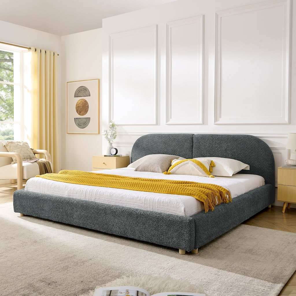 King Size Upholstered Bed Frame with Tall Headboard
